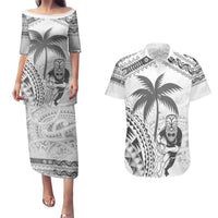 Custom Fiji Black Fern Couples Matching Puletasi and Hawaiian Shirt Maori Warroir with Fijian Masi Pattern