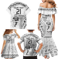 Custom Fiji Black Fern Family Matching Mermaid Dress and Hawaiian Shirt Maori Warroir with Fijian Masi Pattern