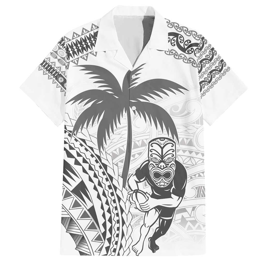 Custom Fiji Black Fern Hawaiian Shirt Maori Warroir with Fijian Masi Pattern LT9 White - Polynesian Pride