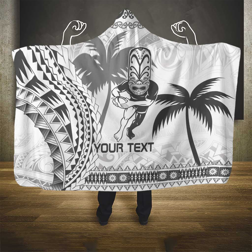 Custom Fiji Black Fern Hooded Blanket Maori Warroir with Fijian Masi Pattern