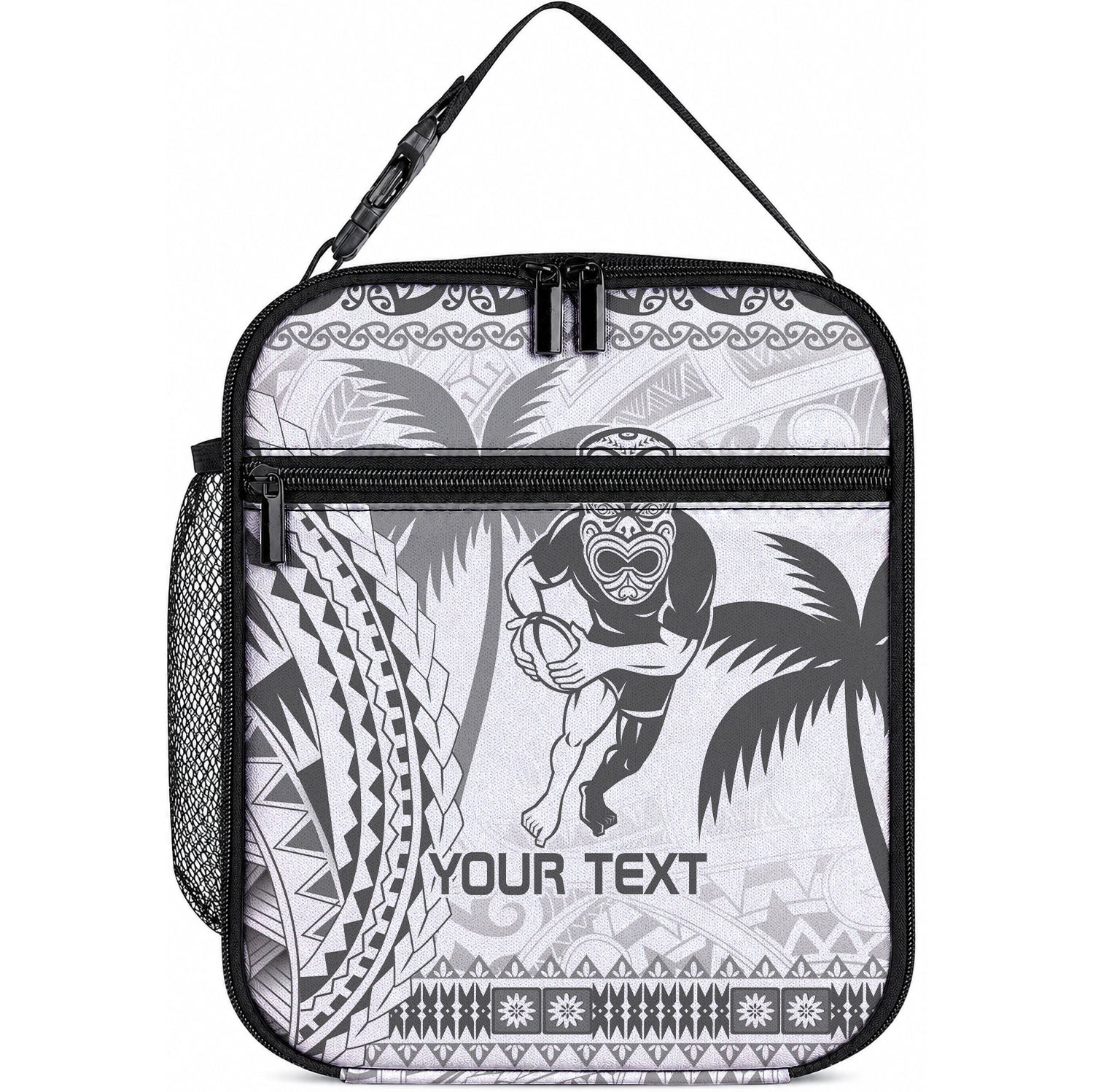 Custom Fiji Black Fern Lunch Bag Maori Warrior with Fijian Masi Pattern LT9 10.2 × 8.3 × 4.3 inch White - Polynesian Pride
