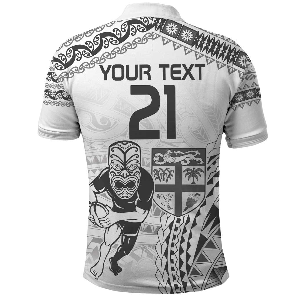 Custom Fiji Black Fern Polo Shirt Maori Warroir with Fijian Masi Pattern