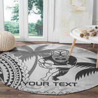 Custom Fiji Black Fern Round Carpet Maori Warroir with Fijian Masi Pattern
