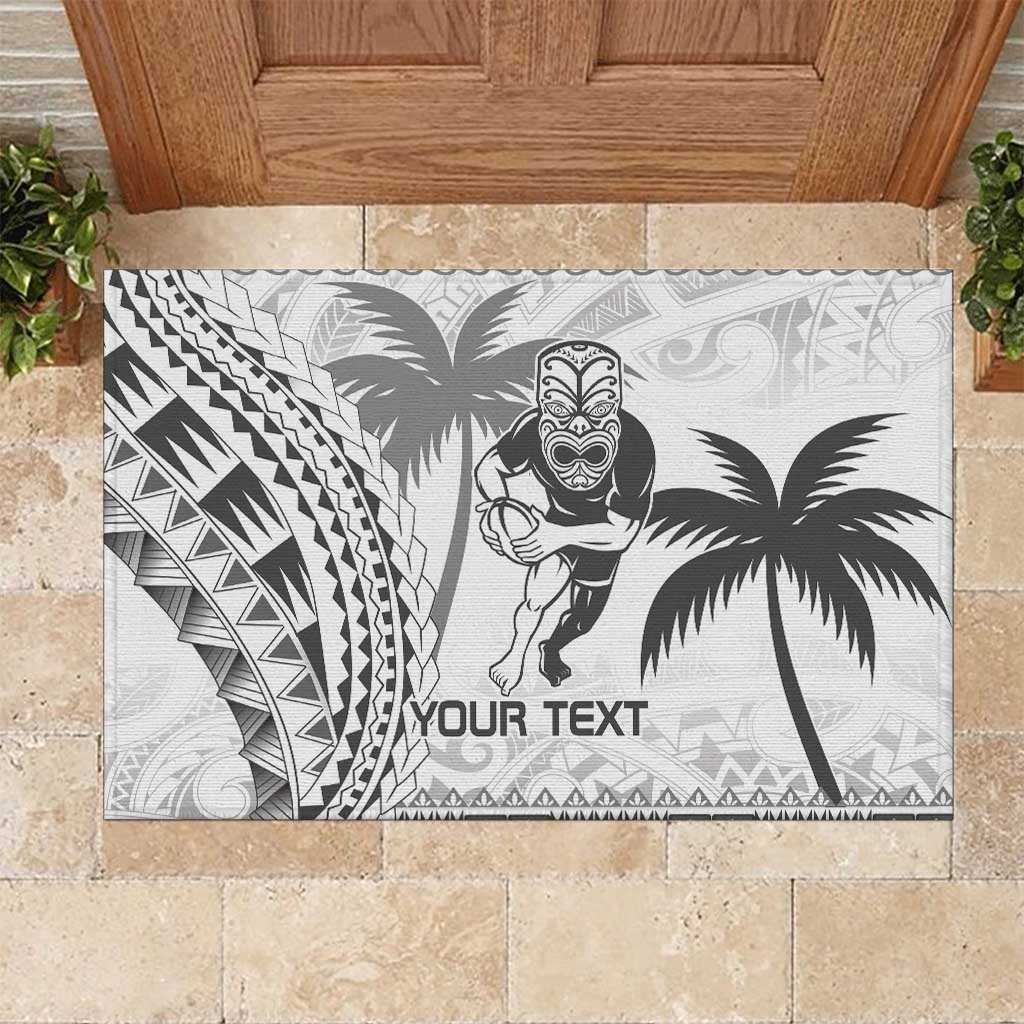 Custom Fiji Black Fern Rubber Doormat Maori Warroir with Fijian Masi Pattern