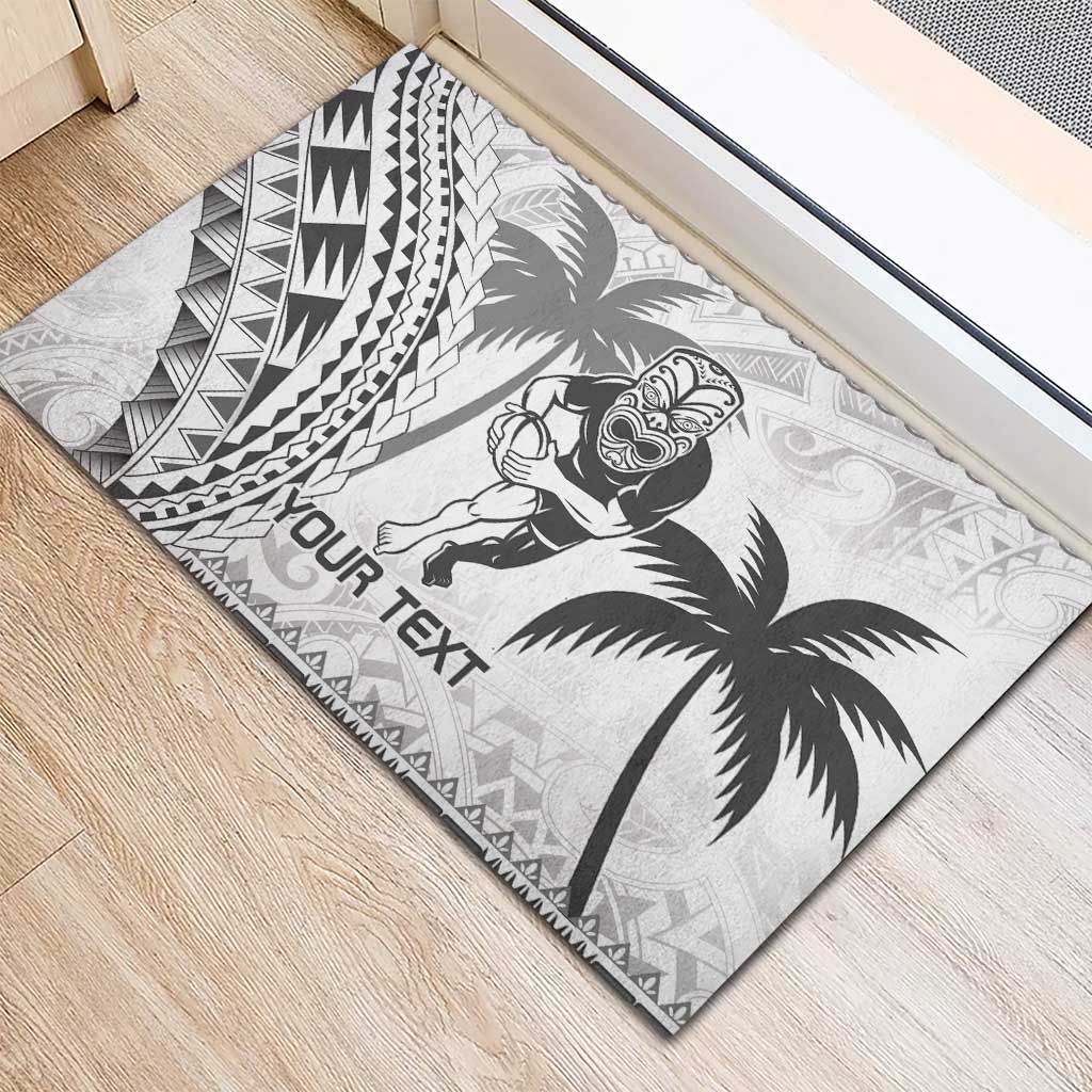 Custom Fiji Black Fern Rubber Doormat Maori Warroir with Fijian Masi Pattern