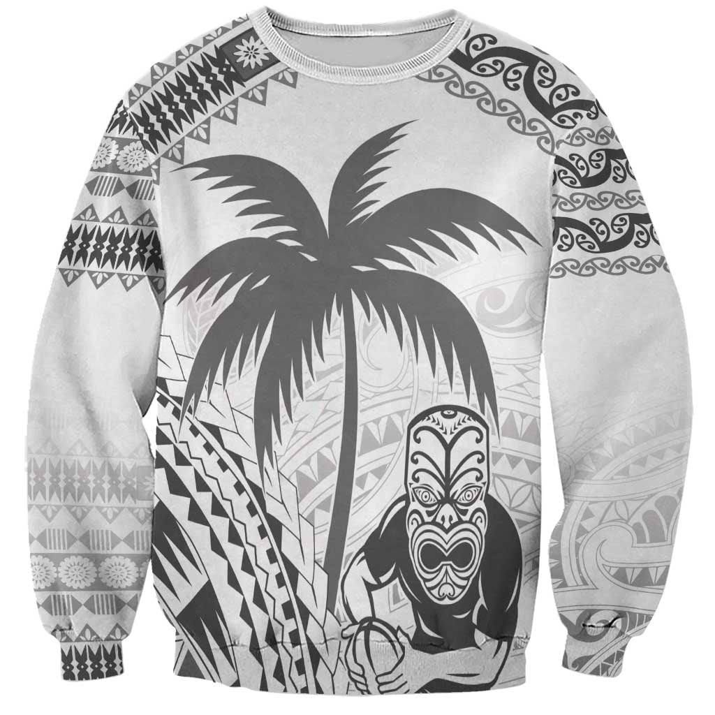 Custom Fiji Black Fern Sweatshirt Maori Warroir with Fijian Masi Pattern
