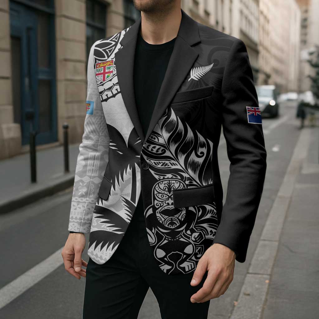 Fiji New Zealand Rugby Personalised Blazer Maori and Tapa Pattern - Polynesian Pride