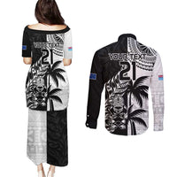 Custom Fiji New Zealand Couples Matching Puletasi and Long Sleeve Button Shirt Maori mix Tapa Pattern Version