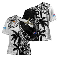 Fiji New Zealand Rugby Personalised Cross Shoulder Shirt Maori and Tapa Pattern - Polynesian Pride