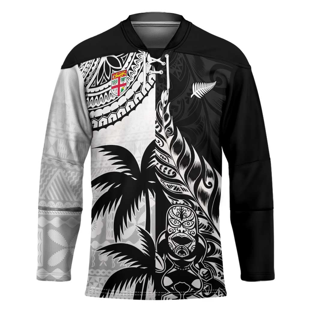 Fiji New Zealand Rugby Personalised Hockey Jersey Maori and Tapa Pattern - Polynesian Pride