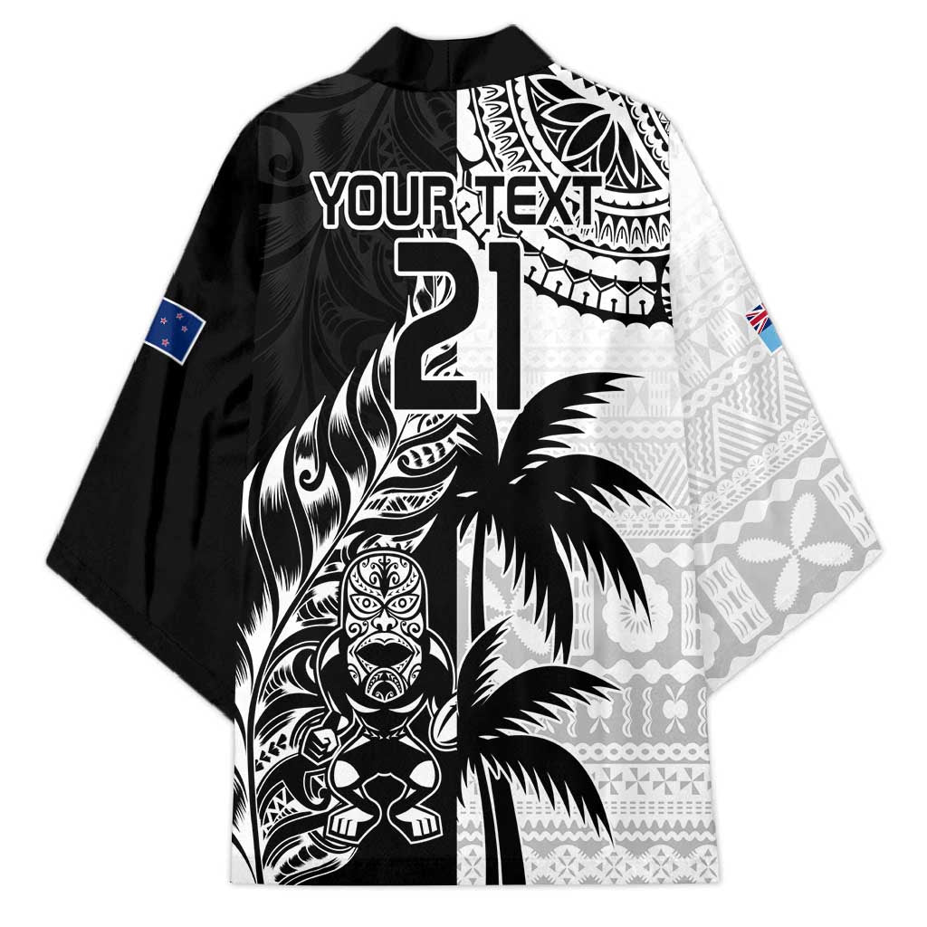 Fiji New Zealand Rugby Personalised Kimono Maori and Tapa Pattern - Polynesian Pride