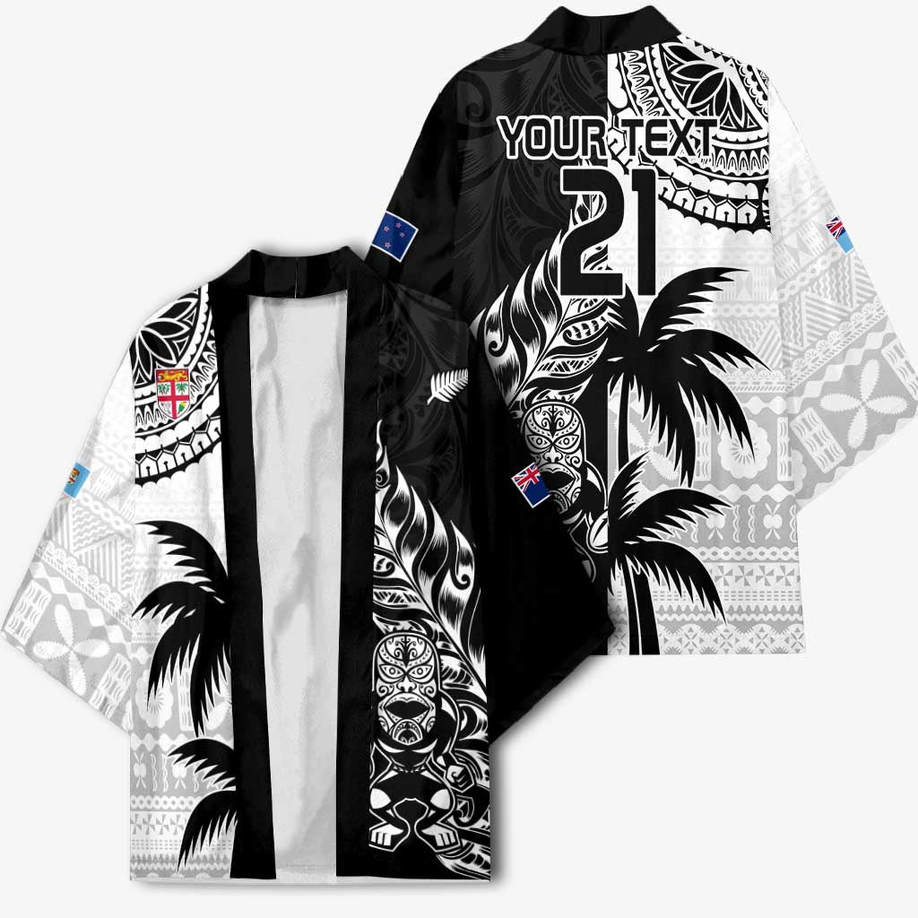 Fiji New Zealand Rugby Personalised Kimono Maori and Tapa Pattern - Polynesian Pride