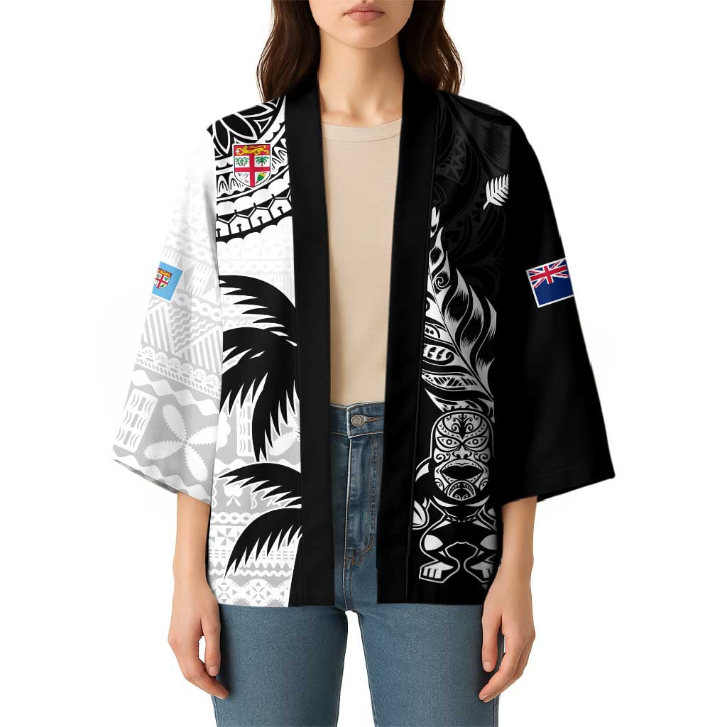 Fiji New Zealand Rugby Personalised Kimono Maori and Tapa Pattern - Polynesian Pride
