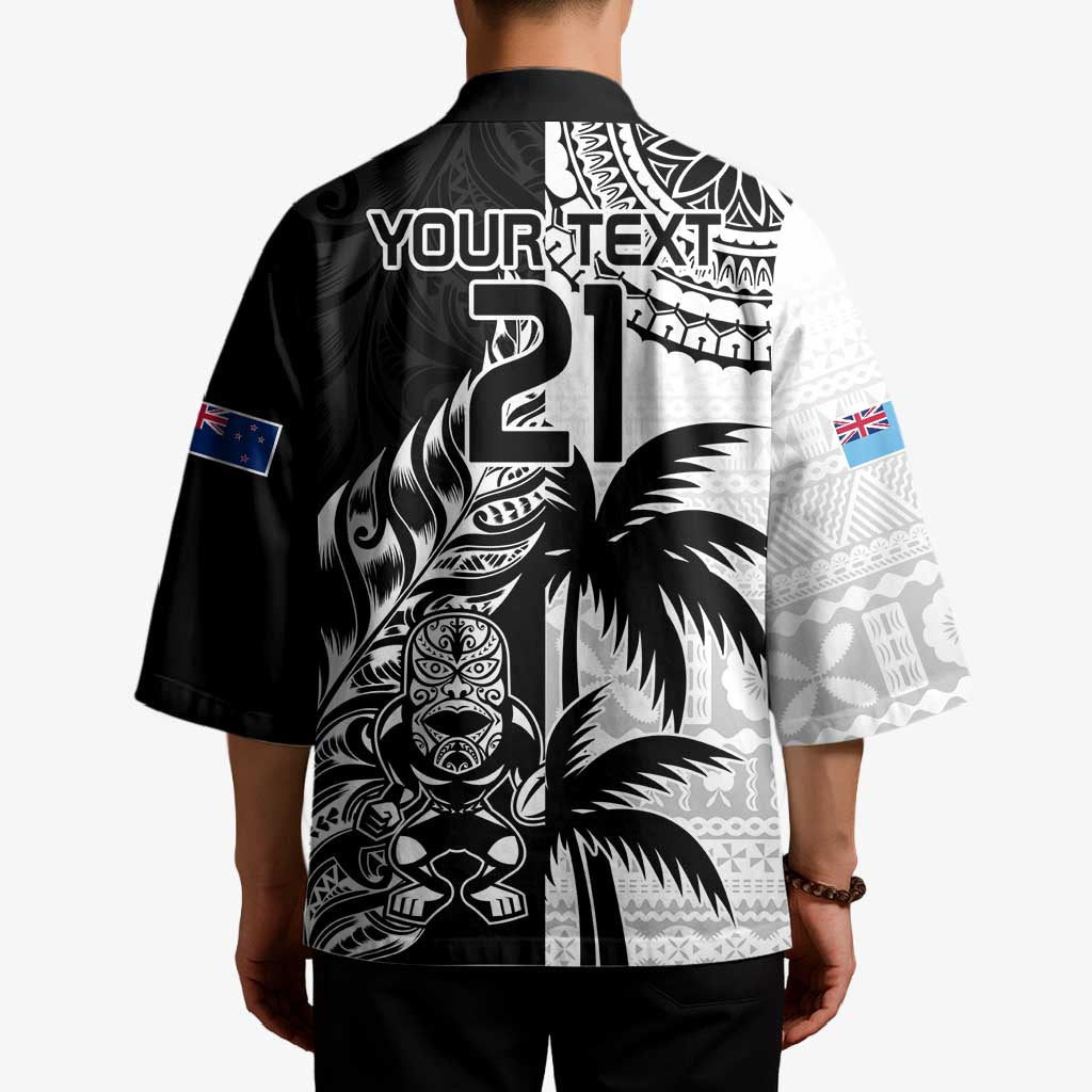 Fiji New Zealand Rugby Personalised Kimono Maori and Tapa Pattern - Polynesian Pride