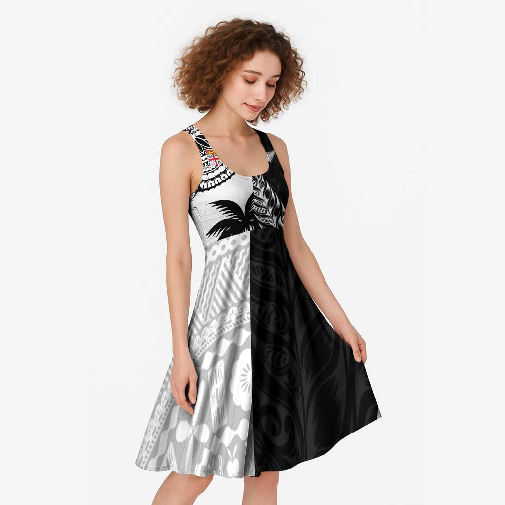 Fiji New Zealand Rugby Personalised Midi Dress Maori and Tapa Pattern - Polynesian Pride