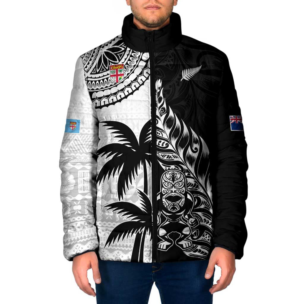 Fiji New Zealand Rugby Personalised Padded Jacket Maori and Tapa Pattern - Polynesian Pride