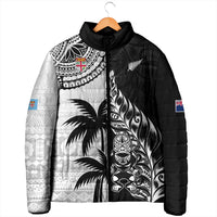Fiji New Zealand Rugby Personalised Padded Jacket Maori and Tapa Pattern - Polynesian Pride