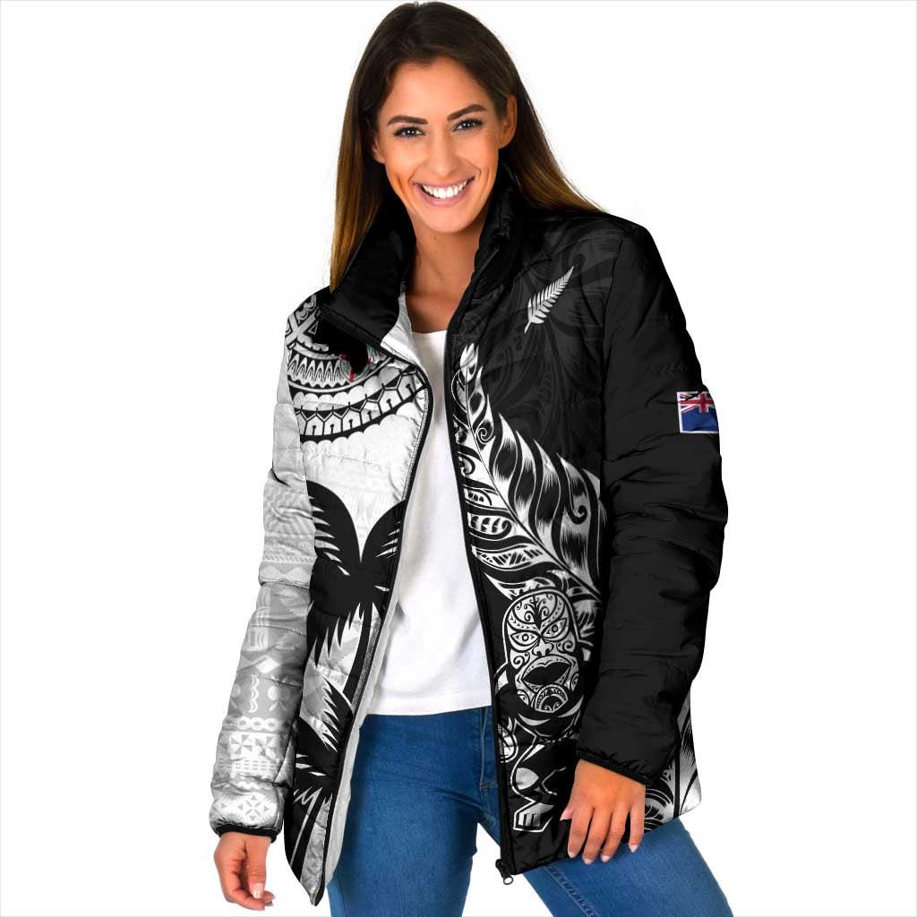 Fiji New Zealand Rugby Personalised Padded Jacket Maori and Tapa Pattern - Polynesian Pride