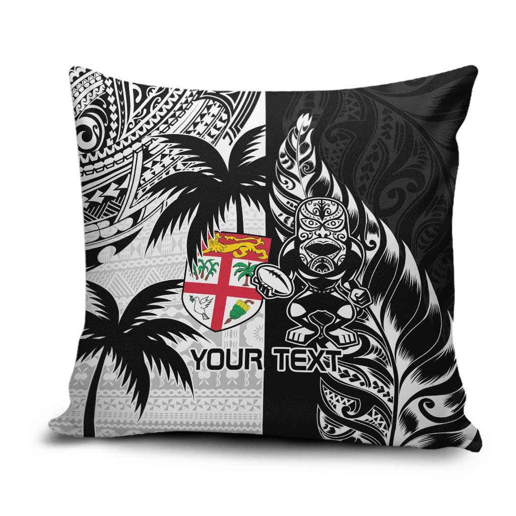 Fiji New Zealand Rugby Personalised Pillow Cover Maori and Tapa Pattern - Polynesian Pride