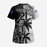 Fiji New Zealand Rugby Personalised Scrub Top Maori and Tapa Pattern - Polynesian Pride