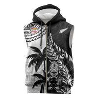 Fiji New Zealand Rugby Personalised Sleeveless Zip Hoodie Maori and Tapa Pattern - Polynesian Pride