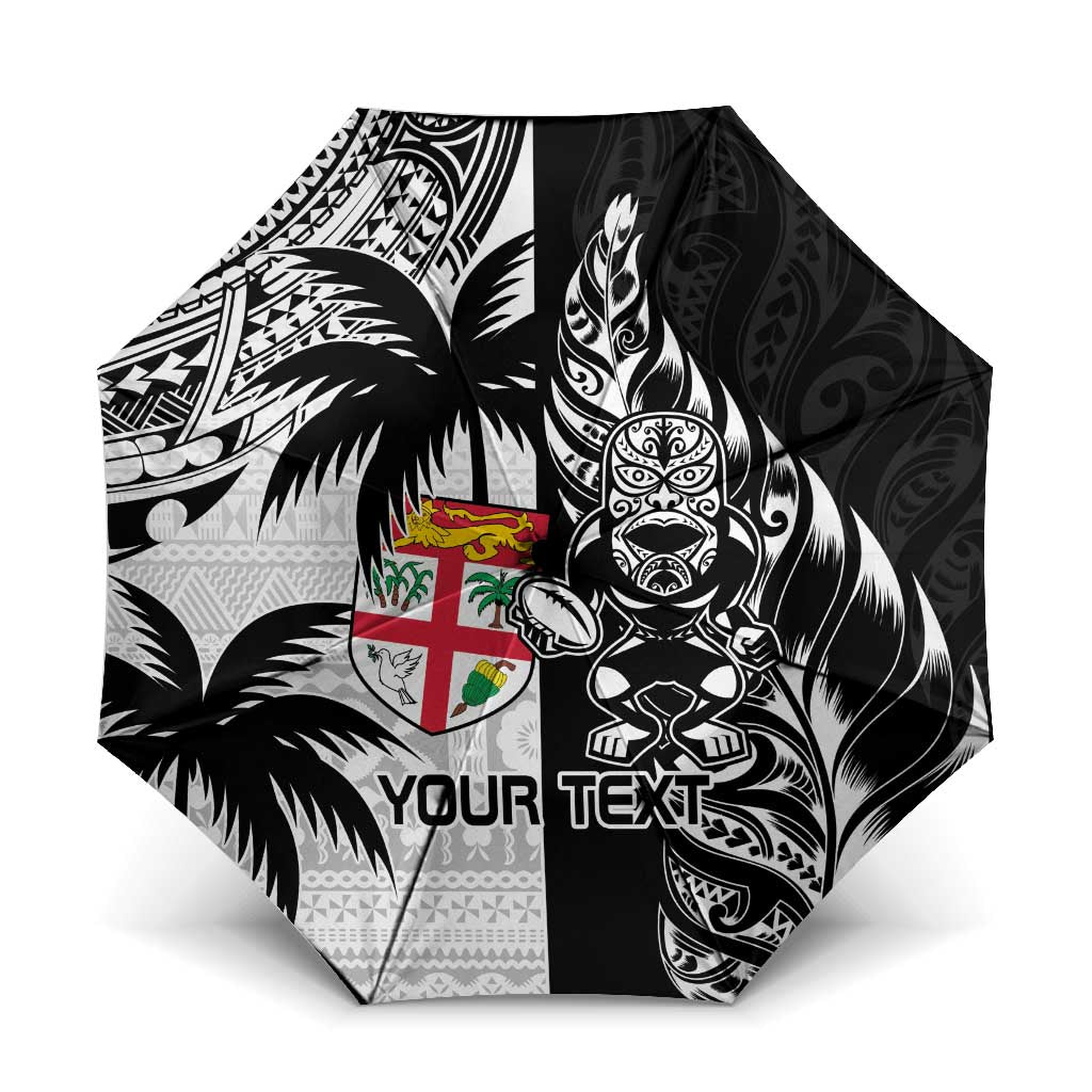 Fiji New Zealand Rugby Personalised Umbrella Maori and Tapa Pattern - Polynesian Pride