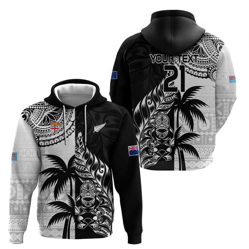 Custom Fiji New Zealand Zip Hoodie Maori mix Tapa Pattern Version