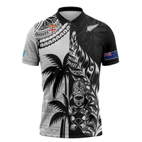 Fiji New Zealand Rugby Personalised Zipper Polo Shirt Maori and Tapa Pattern - Polynesian Pride
