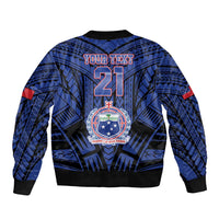 Custom Manu Samoa Sevens Rugby Sleeve Zip Bomber Jacket Samoan Tribal Tattoo