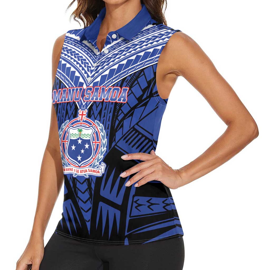 Custom Manu Samoa Sevens Rugby Women Sleeveless Polo Shirt Samoan Tribal Tattoo LT9 - Polynesian Pride