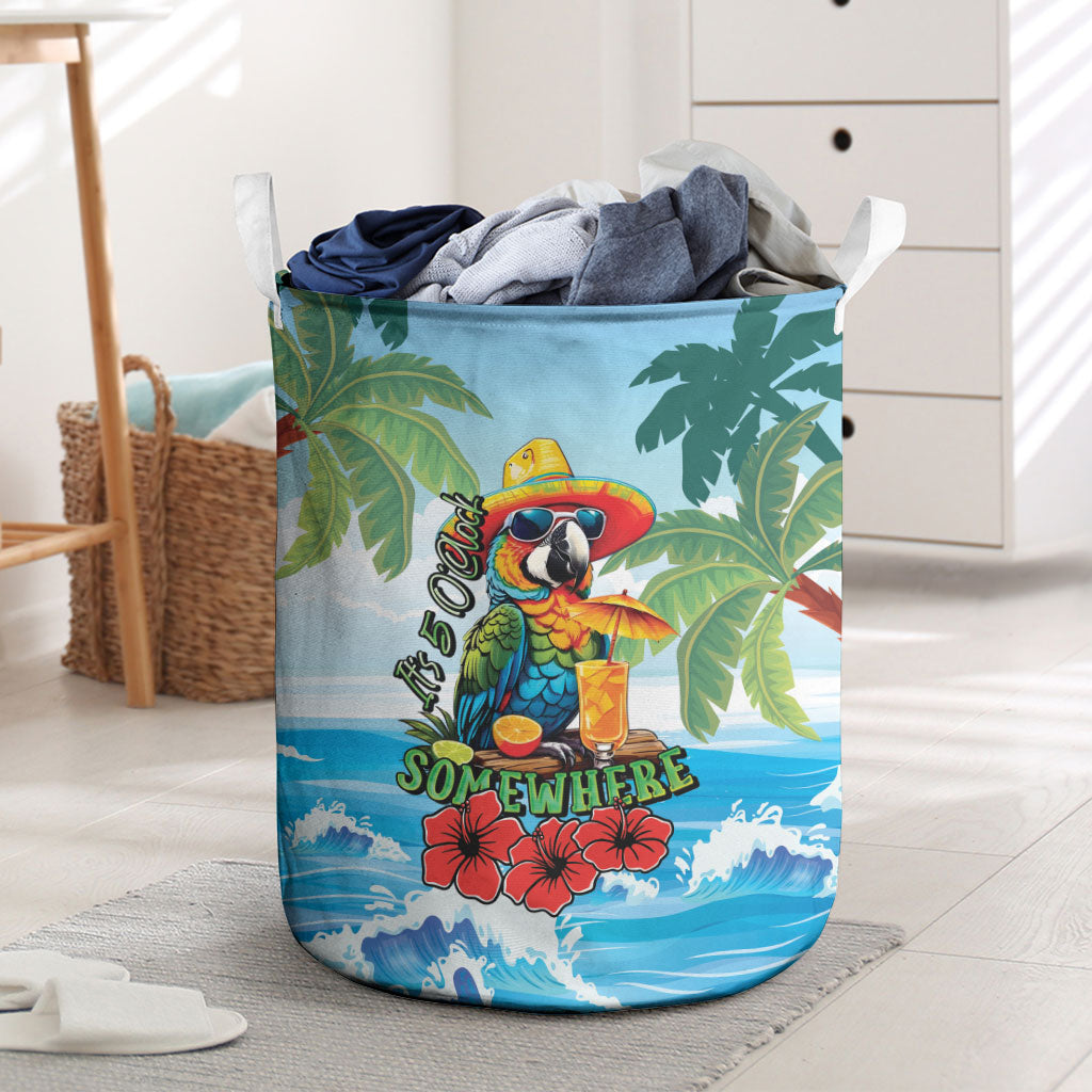 Funny Parrot Margarita Five O'clock Somewhere Laundry Basket LT9 Blue - Polynesian Pride