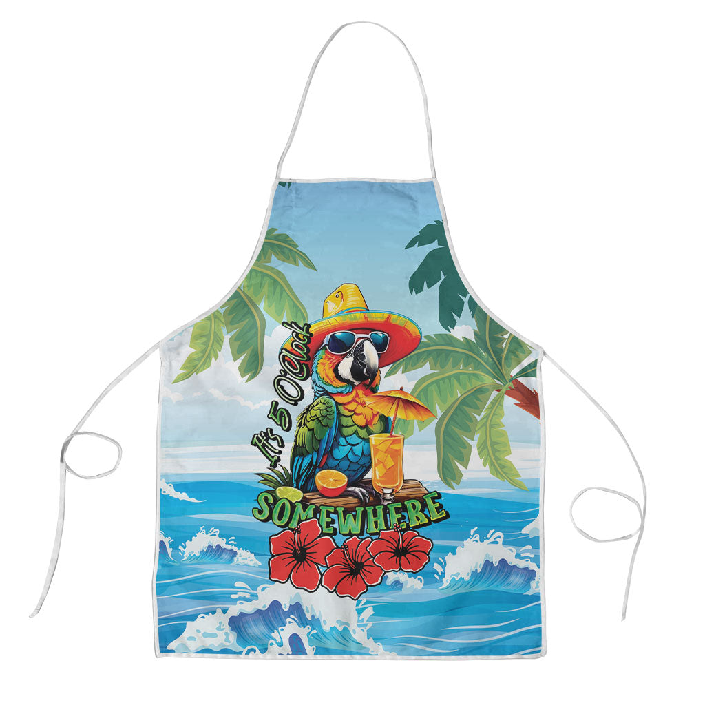 Funny Parrot Margarita Five O'clock Somewhere Apron LT9 Blue - Polynesian Pride