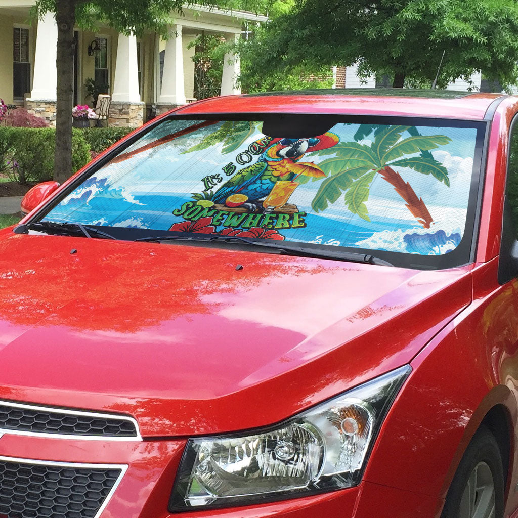 Funny Parrot Margarita Five O'clock Somewhere Auto Sun Shade LT9 - Polynesian Pride