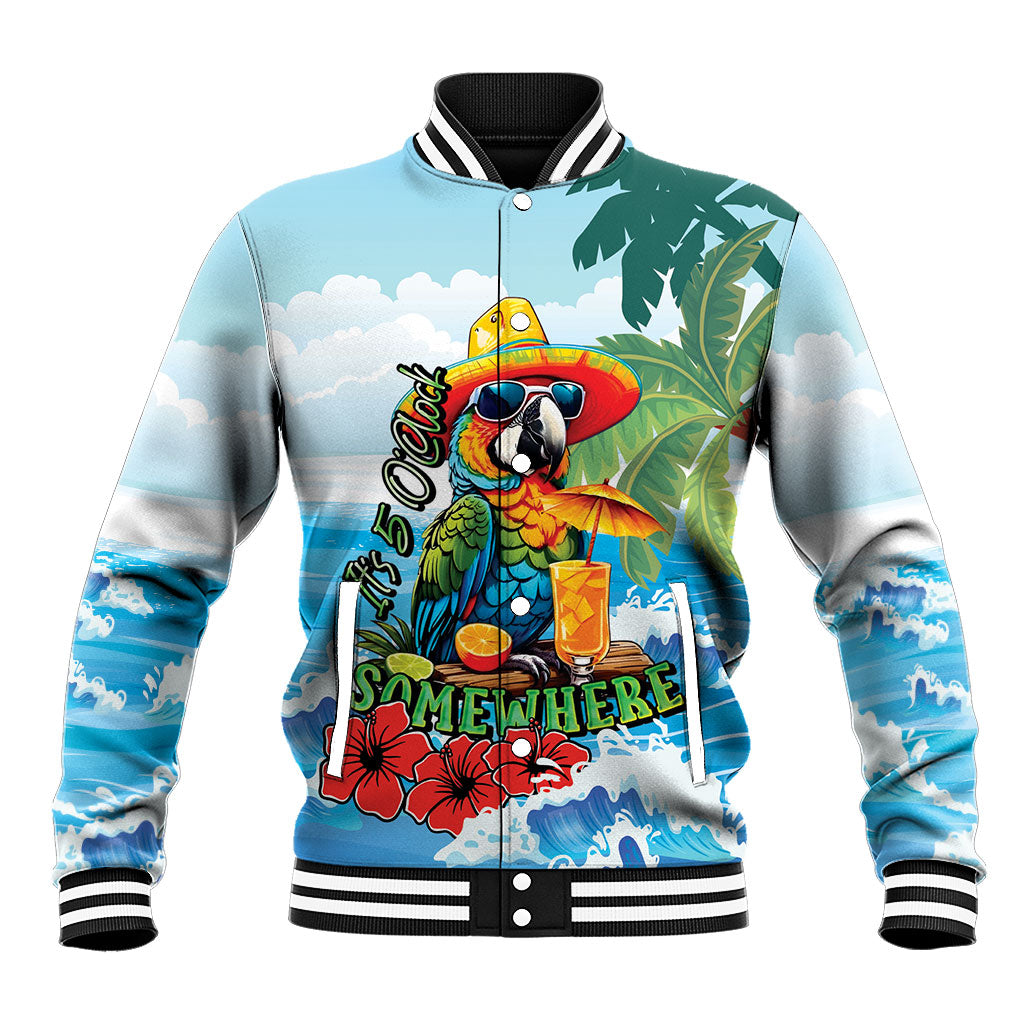 Funny Parrot Margarita Five O'clock Somewhere Baseball Jacket LT9 Unisex Blue - Polynesian Pride