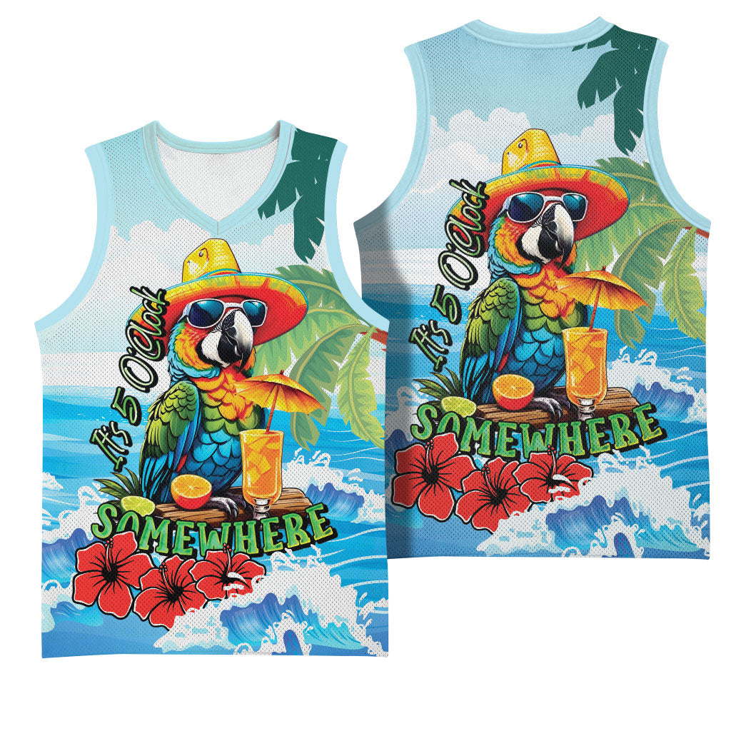 Funny Parrot Margarita Five O'clock Somewhere Basketball Jersey LT9 - Polynesian Pride