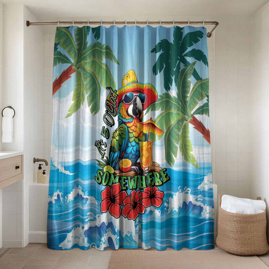 Funny Parrot Margarita Five O'clock Somewhere Bathroom Set LT9 Shower Curtain Only Blue - Polynesian Pride