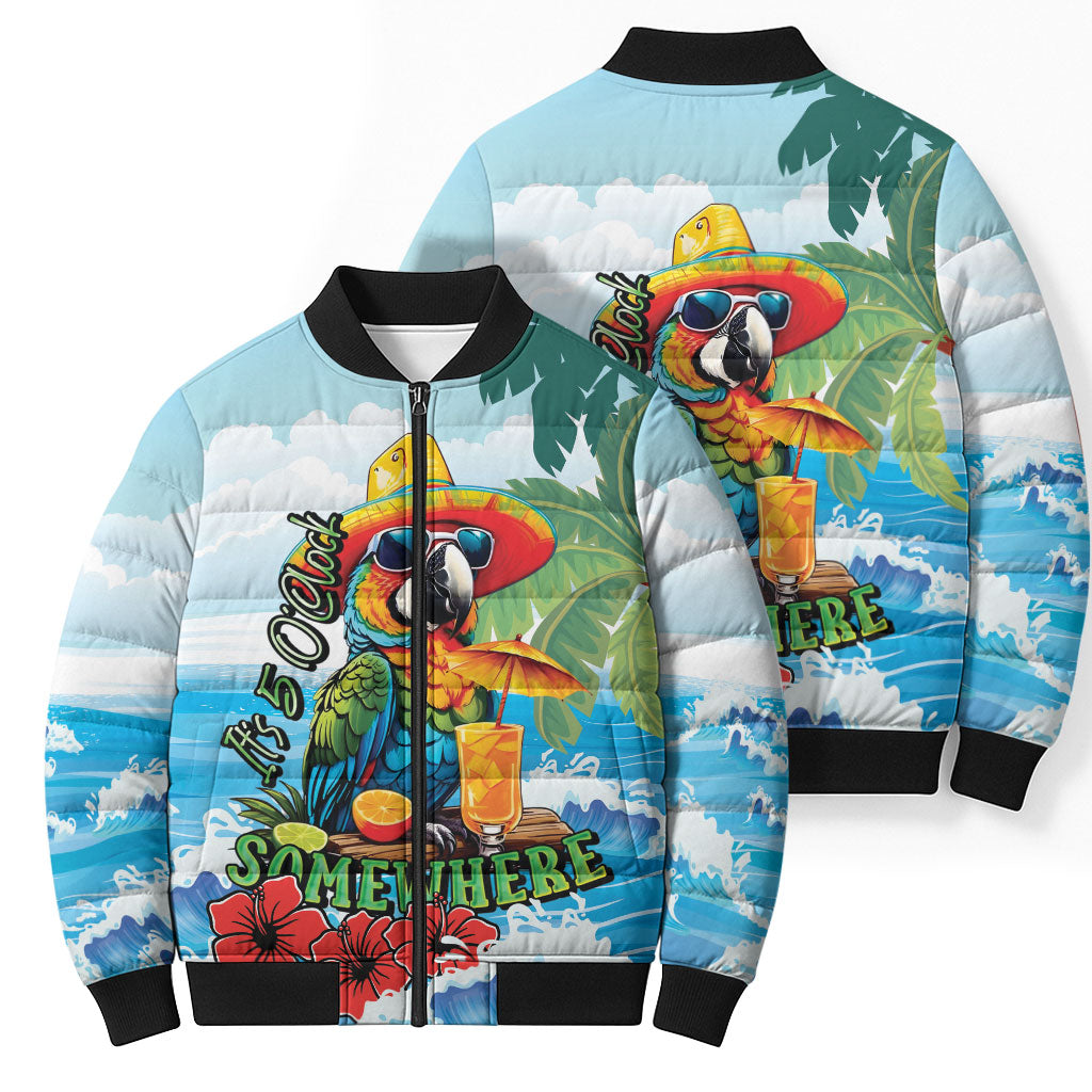 Funny Parrot Margarita Five O'clock Somewhere Bomber Puffer Jacket LT9 - Polynesian Pride