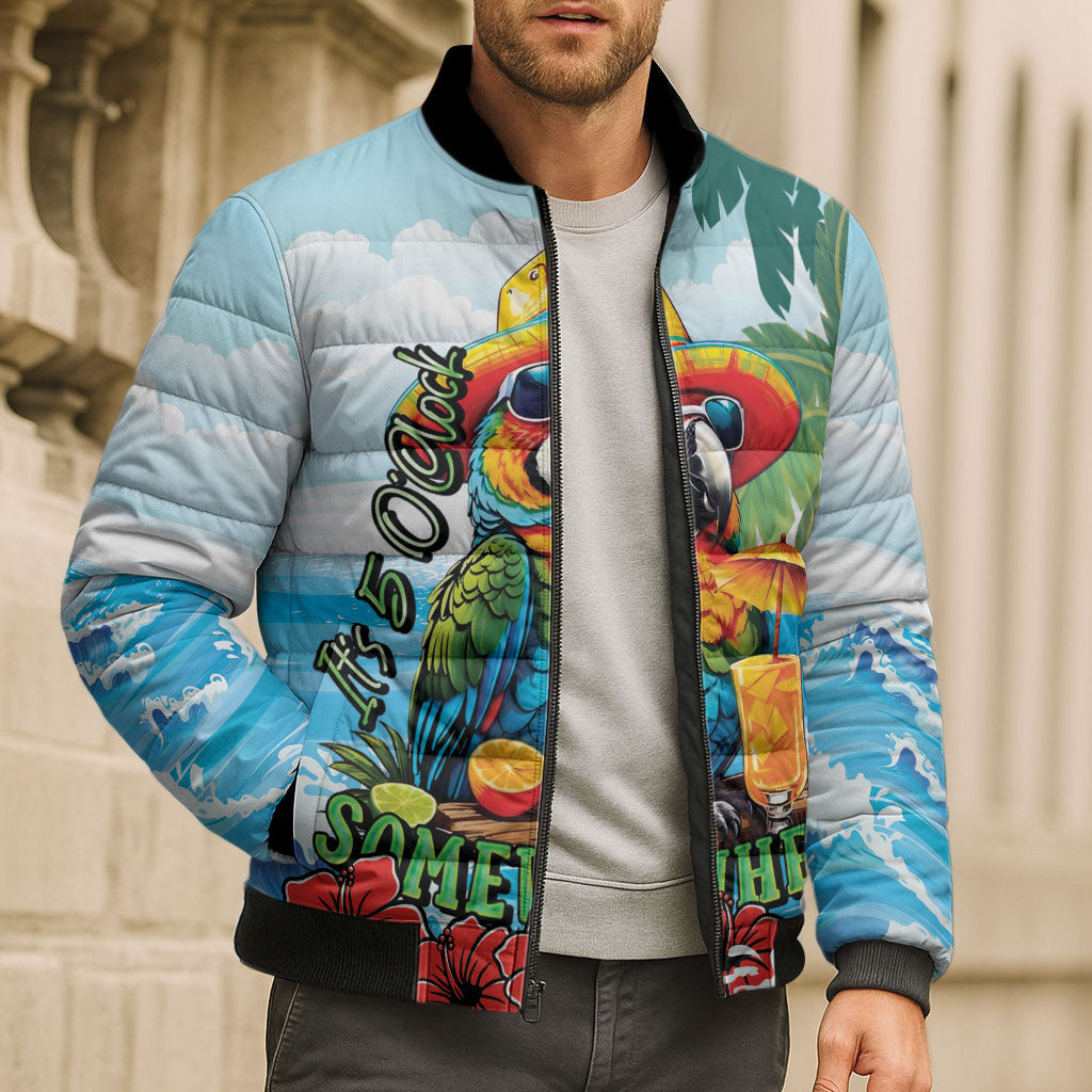 Funny Parrot Margarita Five O'clock Somewhere Bomber Puffer Jacket LT9 - Polynesian Pride
