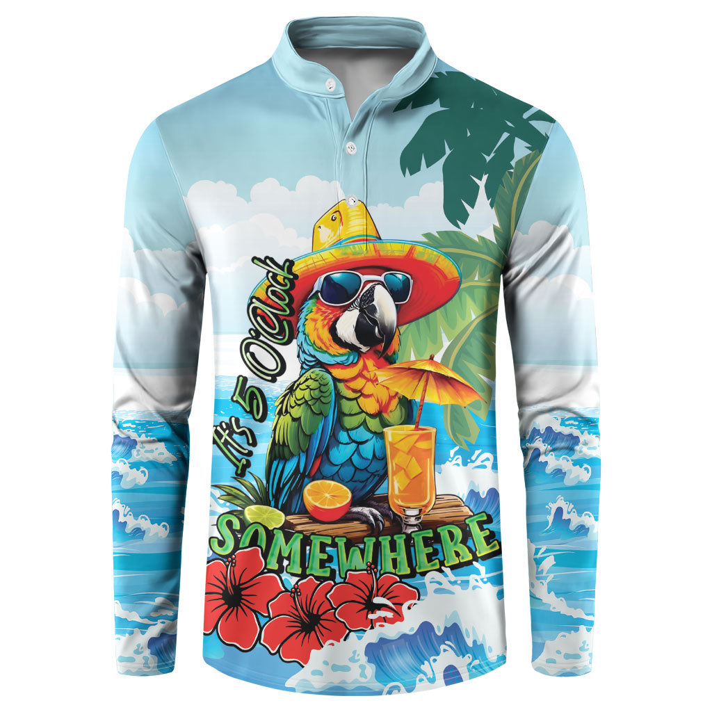 Funny Parrot Margarita Five O'clock Somewhere Button Sweatshirt LT9 Blue - Polynesian Pride