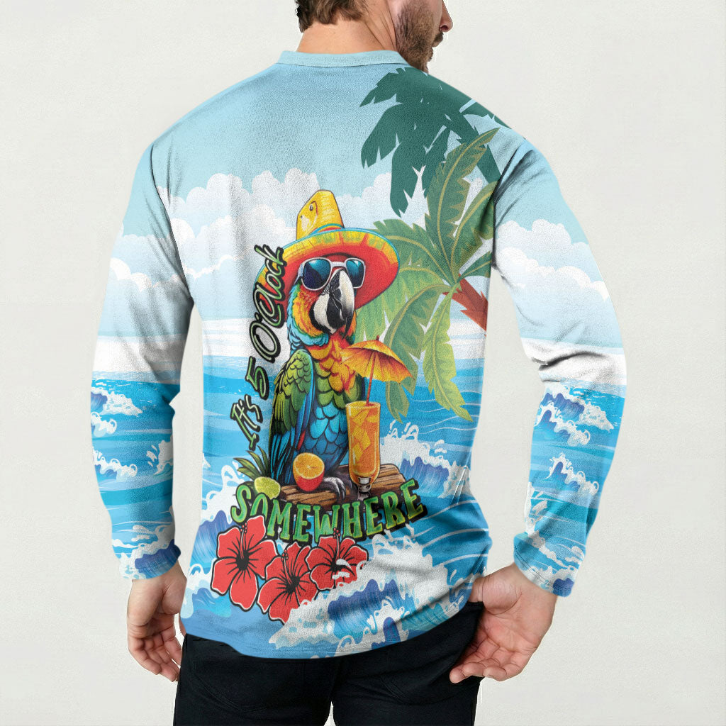 Funny Parrot Margarita Five O'clock Somewhere Button Sweatshirt LT9 - Polynesian Pride