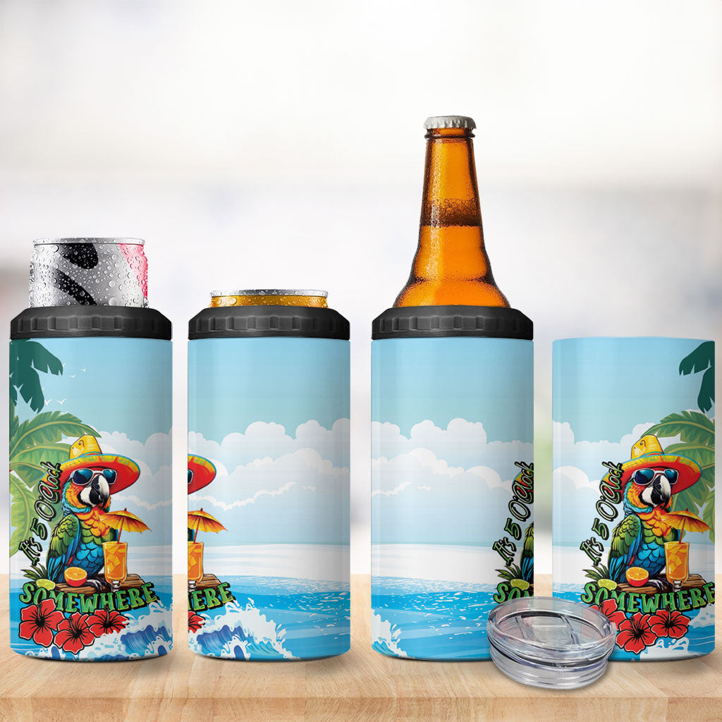 Funny Parrot Margarita Five O'clock Somewhere 4 in 1 Can Cooler Tumbler LT9 - Polynesian Pride