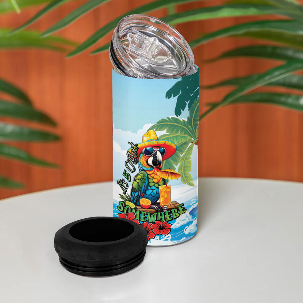Funny Parrot Margarita Five O'clock Somewhere 4 in 1 Can Cooler Tumbler LT9 - Polynesian Pride