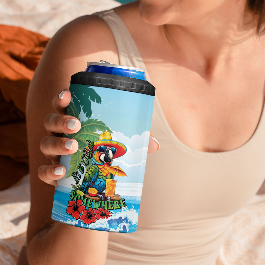 Funny Parrot Margarita Five O'clock Somewhere 4 in 1 Can Cooler Tumbler LT9 - Polynesian Pride