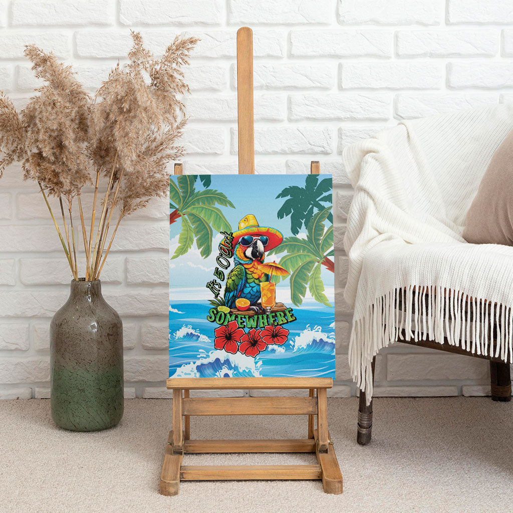 Funny Parrot Margarita Five O'clock Somewhere Canvas Wall Art LT9 - Polynesian Pride