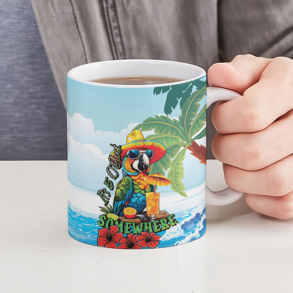 Funny Parrot Margarita Five O'clock Somewhere Ceramic Mug LT9 - Polynesian Pride