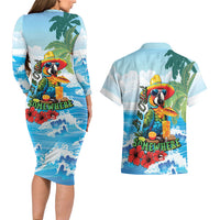 Funny Parrot Margarita Five O'clock Somewhere Couples Matching Long Sleeve Bodycon Dress and Hawaiian Shirt LT9 - Polynesian Pride