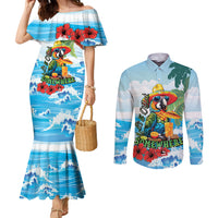 Funny Parrot Margarita Five O'clock Somewhere Couples Matching Mermaid Dress and Long Sleeve Button Shirt LT9 Blue - Polynesian Pride