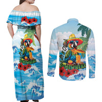 Funny Parrot Margarita Five O'clock Somewhere Couples Matching Off Shoulder Maxi Dress and Long Sleeve Button Shirt LT9 - Polynesian Pride