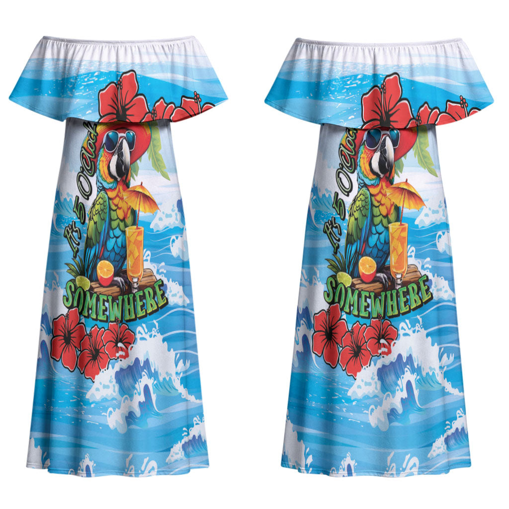 Funny Parrot Margarita Five O'clock Somewhere Couples Matching Off Shoulder Maxi Dress and Long Sleeve Button Shirt LT9 - Polynesian Pride