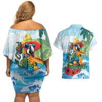 Funny Parrot Margarita Five O'clock Somewhere Couples Matching Off Shoulder Short Dress and Hawaiian Shirt LT9 - Polynesian Pride